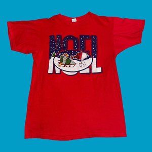 Vintage Peanuts Christmas Shirt Charlie Brown Snoopy Christmas Noel Mens L